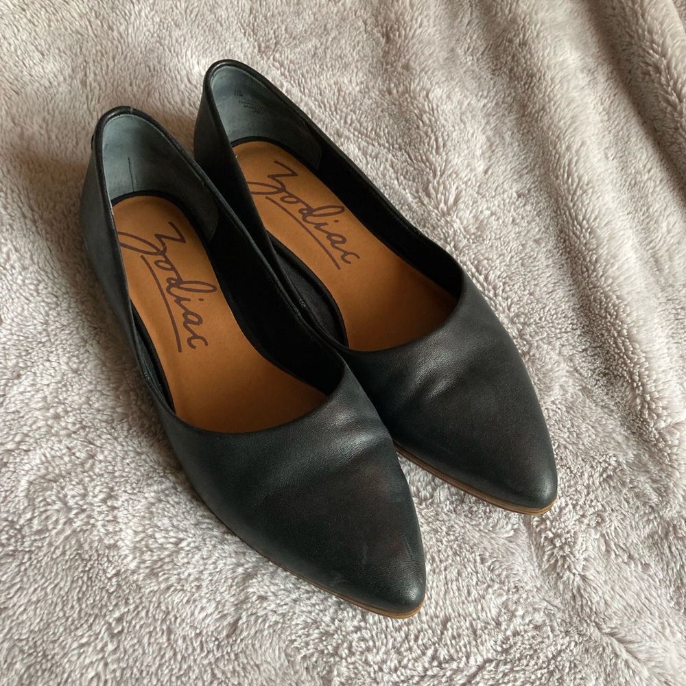 Black Leather Pointed Toe Flats
